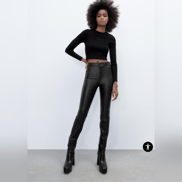 ❤️ NWT! ZARA HIGH RISE VEGAN LEATHER SKINNY PANTS / LEGGINGS, MEDIUM - Picture 4 of 16